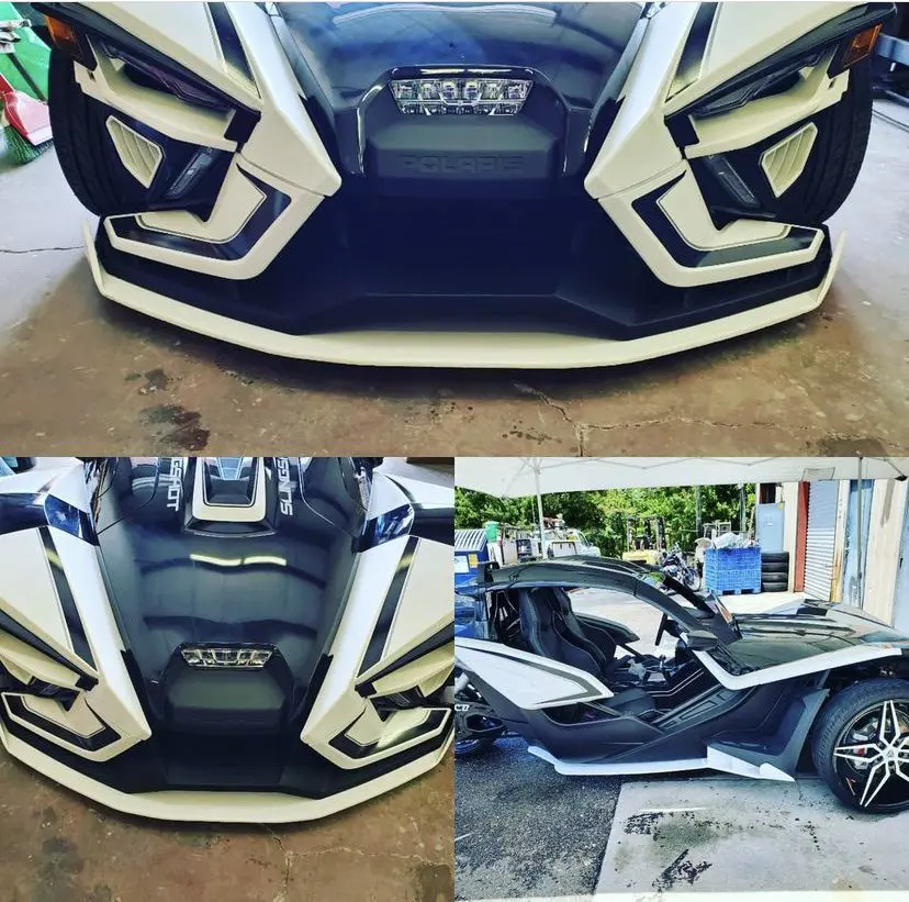 Multiple views of a black and white Slingshot