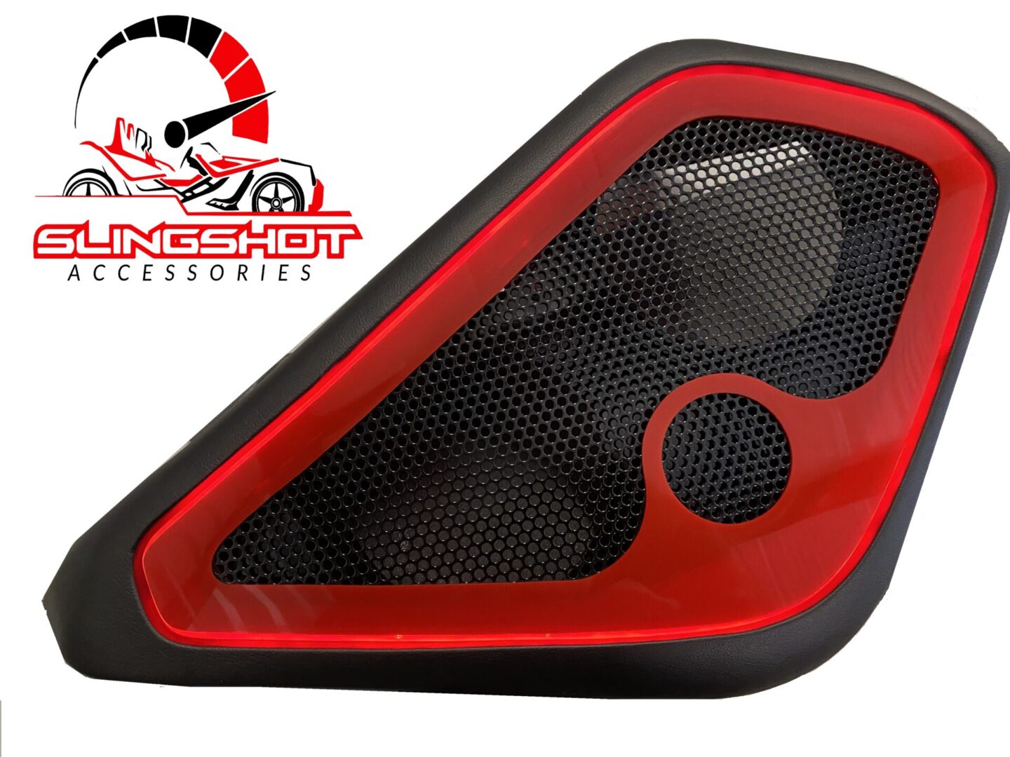Black and red car speakers