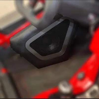 Black and red car interiors with a speaker
