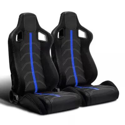 Two black car seats with blue lines
