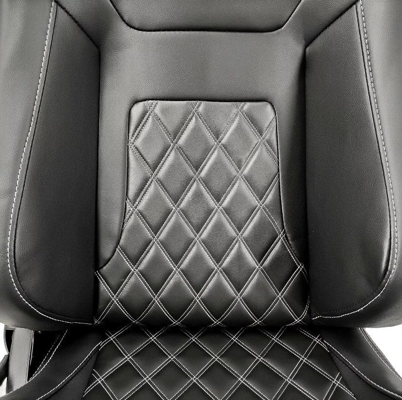 BLACK LEATHER/WHITE STITCH RACING BUCKET SEATS (2015-23) set of 2 ...