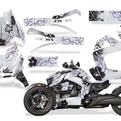 Black and white decals for a three-wheeled vehicle