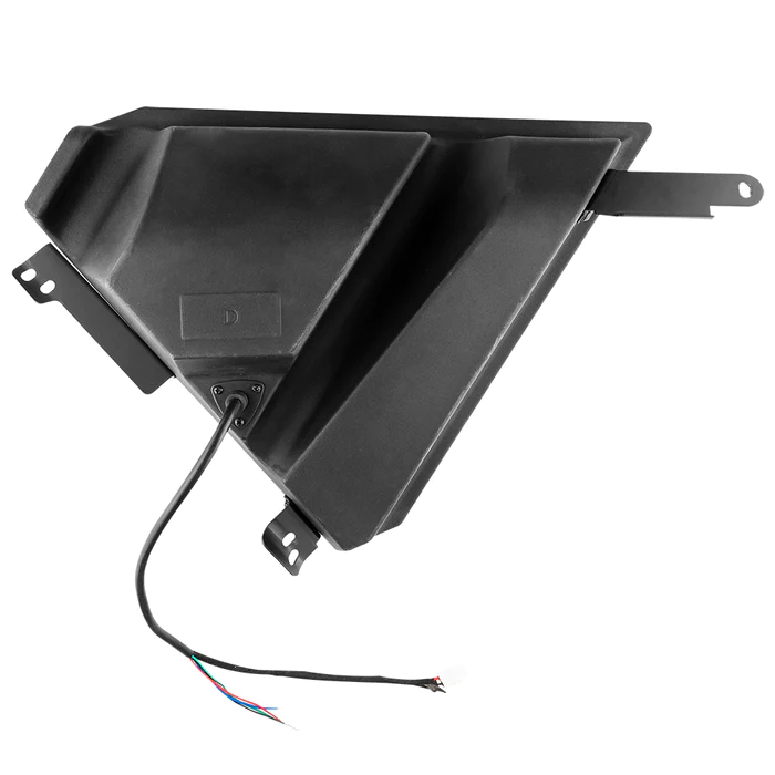 Black triangular automotive part with wiring connectors.
