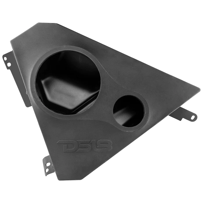 Black triangular car cup holder with two compartments.