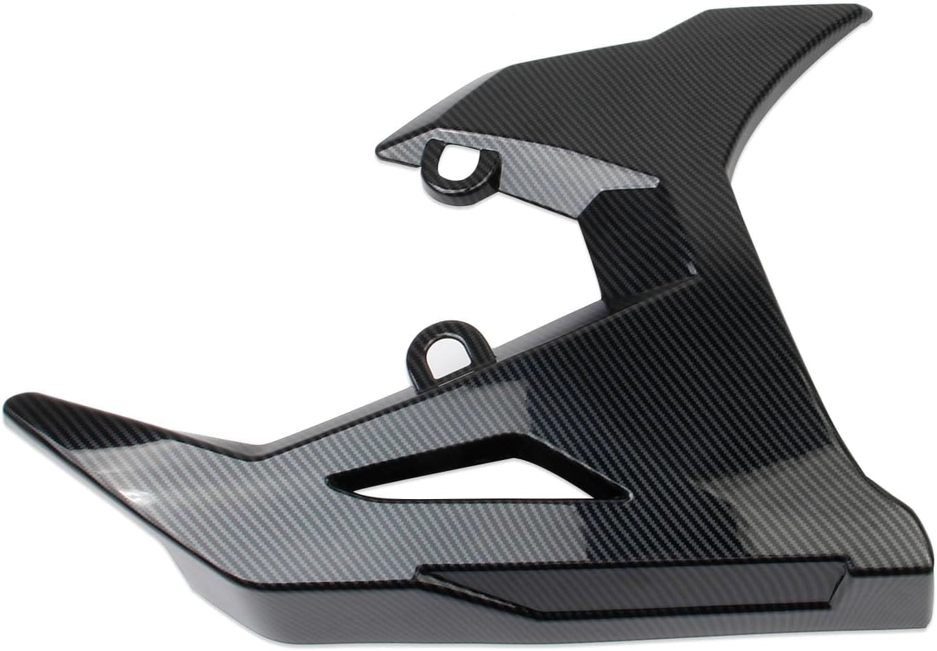 61B+ngvYtHL._AC_SL1500_ Close-up of a sleek carbon fiber motorcycle part with aerodynamic design.