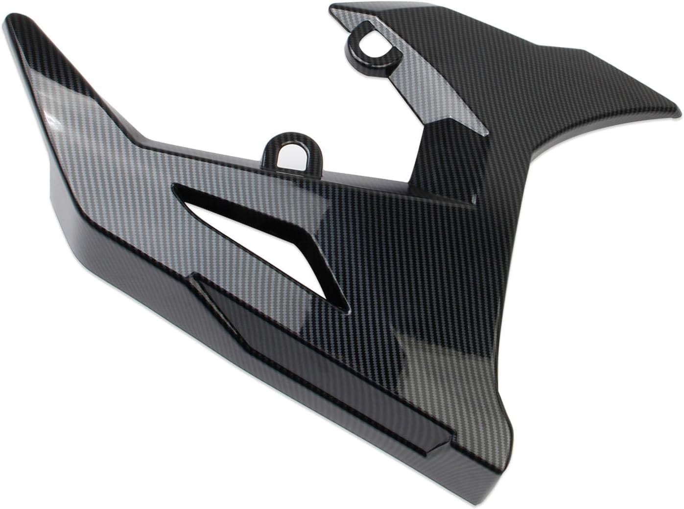61YEdvH-vOL._AC_SL1500_ Close-up of a carbon fiber motorcycle part with a sleek black finish.