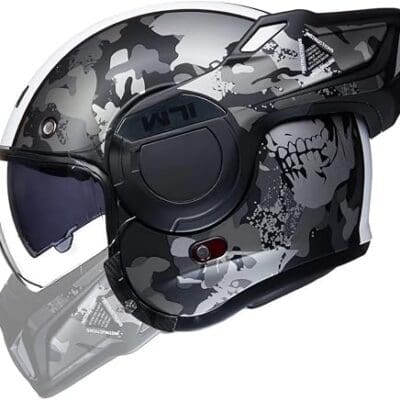 ILM Vintage Full Face Modular Motorcycle Helmet for Adults Men ATV UTV Snowmobile with 180° Reversible Chin Guard DOT ILM-B707(Matte Black, L)